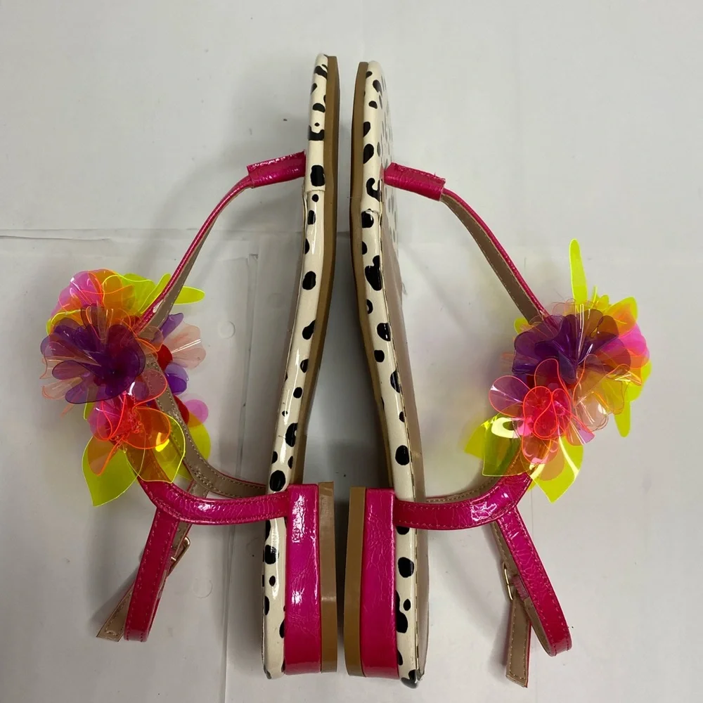 Betsey Johnson Hensly Pink Neon Jelly Flower Sandals Polka Dot Size 5 Y2K